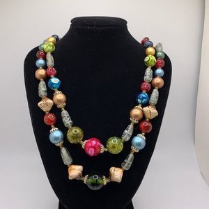 Vintage 50s to 60s Japan 2 strand multicolor necklace.